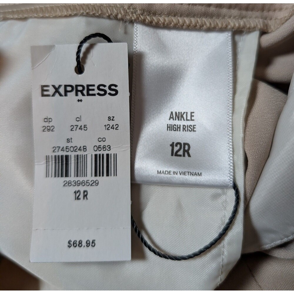NWT Express Size 12 High Rise Barrel Leg Ankle Pant Beige Pleated Stretch 69$ - Picture 5 of 8